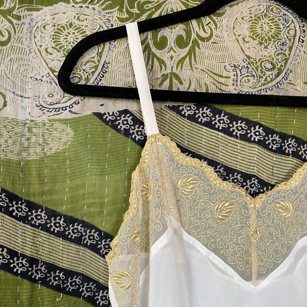 90's Victoria's Secret Ivory/ Gold Sheer Chiffon Mini Slip Dress Size Medium - Picture 3 of 13